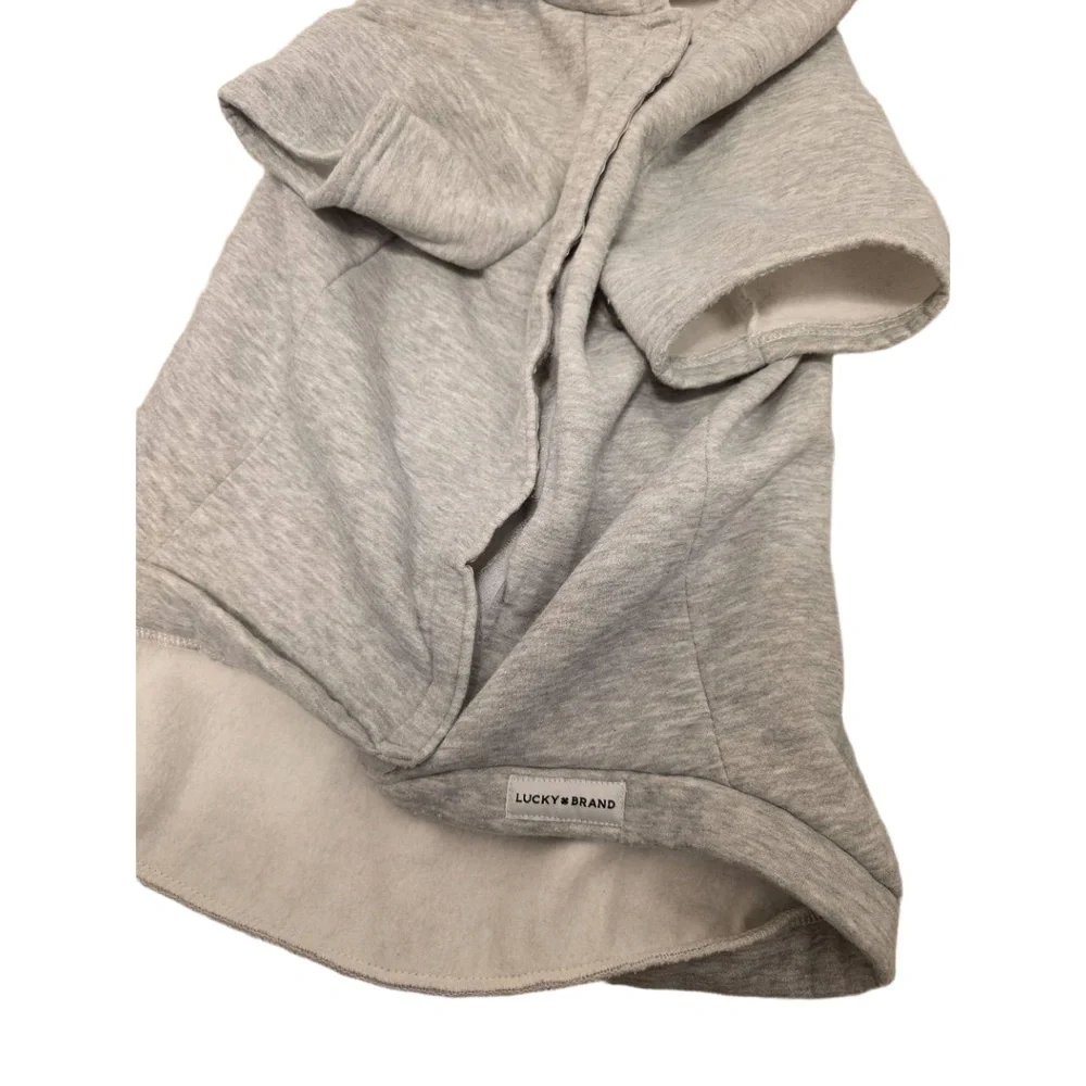 Lucky Brand Light Grey Hood Graphic Print‎ Dog Coat Velcro Closure Leash Hole